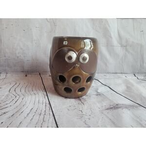 Vintage OMC Art Pottery Owl Cup Boho Planter Candle Pencil Brush Holder